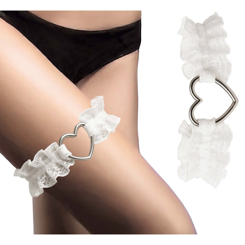 Strmpebnd Hvid med Hjerte