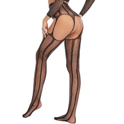 Skinnende Rhinestone Ouvert Strmpebukser