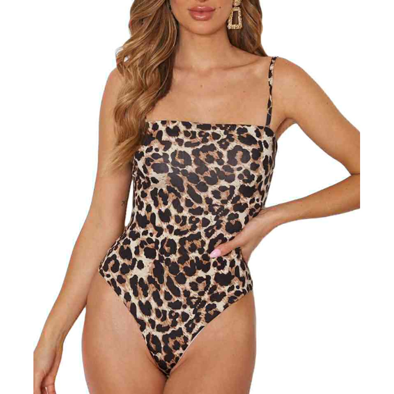 Leopard Print Spaghetti Straps Bodysuit