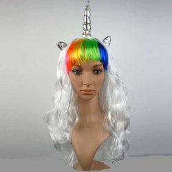 Unicorn Horn Silver Wavy Long Cosplay