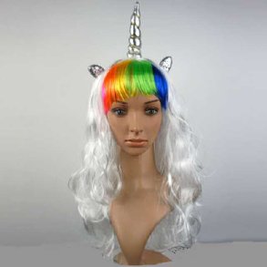 Unicorn Horn Silver Wavy Long Cosplay