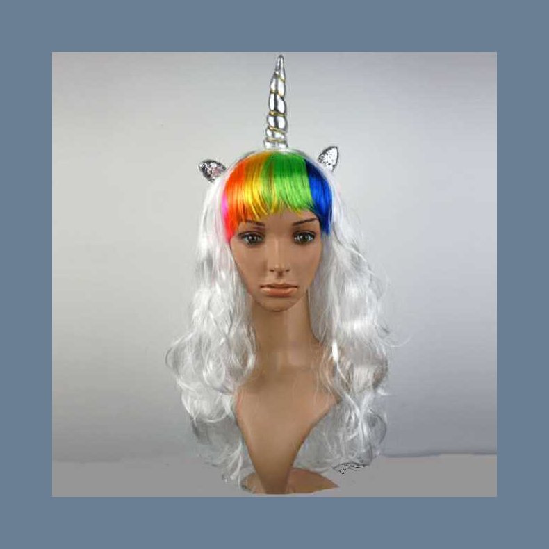 Unicorn Horn Silver Wavy Long Cosplay