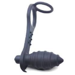 Sort Silikone Anal Plug Vibrator med 2 Ringe