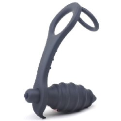 Sort Silikone Anal Plug Vibrator med 2 Ringe