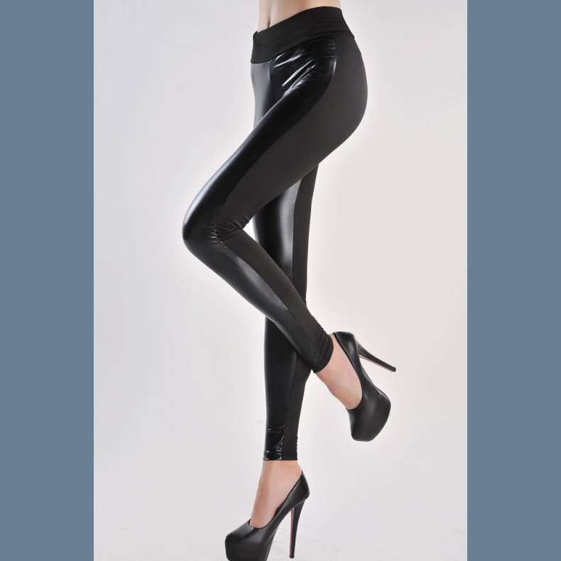 High Waist Metallic Leather Seamed Legging in Black