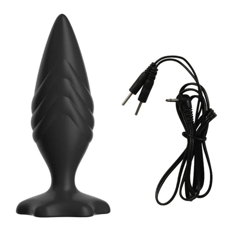 Anal butt-plug med Elektrisk st�d og rillem�nster