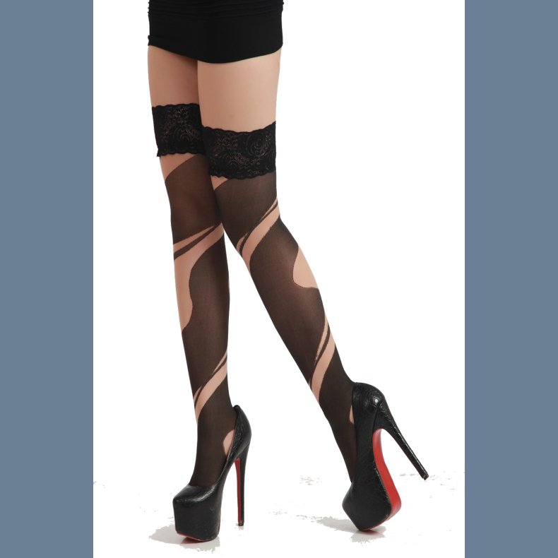 Sort Nude Cutout Illusion Strmper