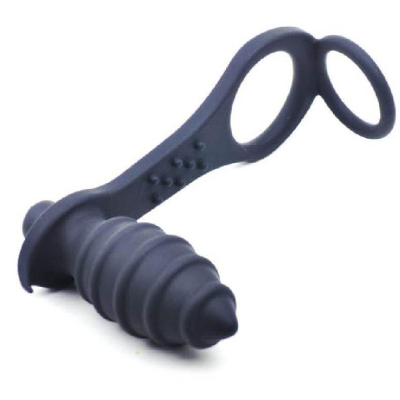 Sort Silikone Anal Plug Vibrator med 2 Ringe