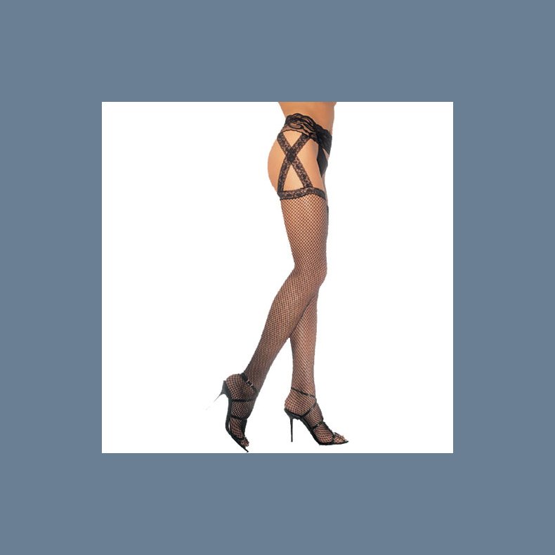 Sorte Netstrmper med Strmpeholder