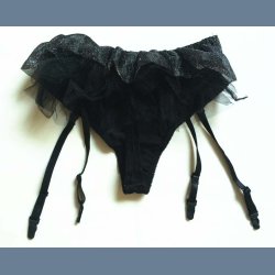 Sexet Sort Stretch Satin Trusser med Strmpebnd