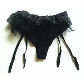 Sexet Sort Stretch Satin Trusser med Strmpebnd