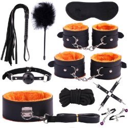 Sort og Farvet Plys Bondage Kit - 7 dele
