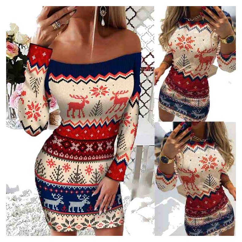 Jule Rund Hals Langrmet Midi Kjole