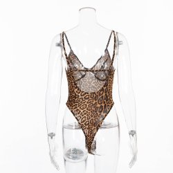 Print Leopard High Cut Teddy Lingerie
