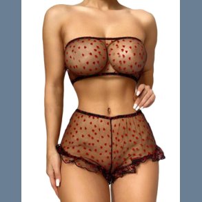 Sort Lingerist med Rde Hjerteprint