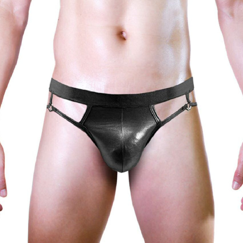 Men Faux Leather Rings Assless Panty