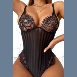 Sort Blondestribet Bodysuit 