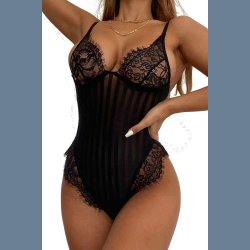 Sort Blondestribet Bodysuit 