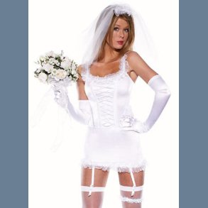 Brude Chemise Hvid Lingeri med Slr og Handsker 