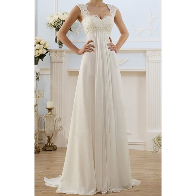 Bryllup Hvid Hj Talje Blonde Brudekjole 