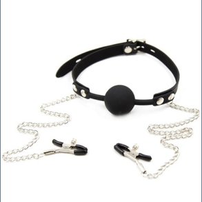 Premium Silikone Mund Gag med Brystvorteklemmer