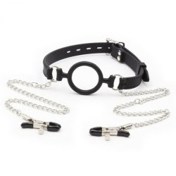 Silikone Mund Gag Med Nippel Bryst Klemmer