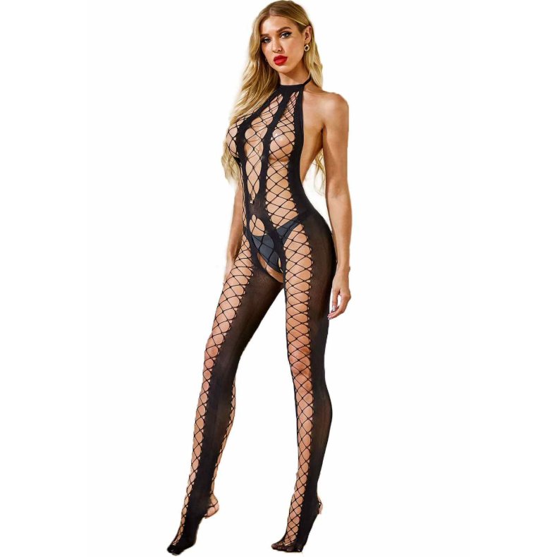 Black Hollow-out Bodystocking