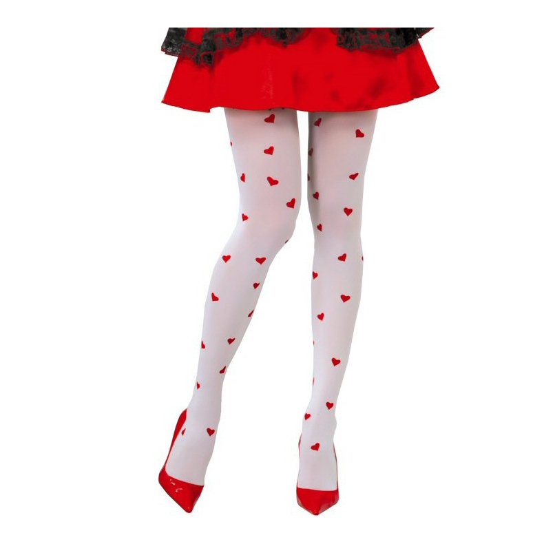 Hvide Strmpebukser med Rde Hjerter