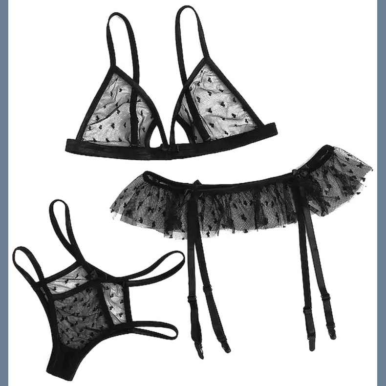 Sheer Bralette Lingerie Garter Set