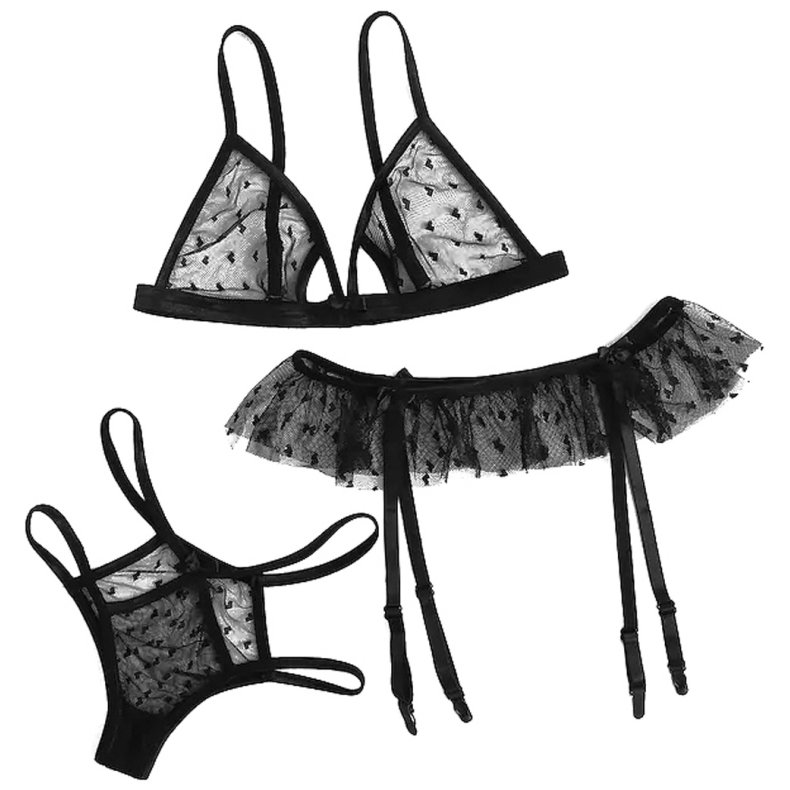 Sheer Bralette Lingerie Garter Set