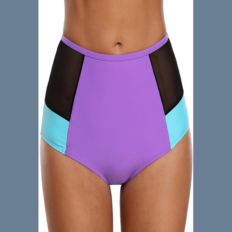 Purple Blue Color Block Mesh Insert Swim Bottom
