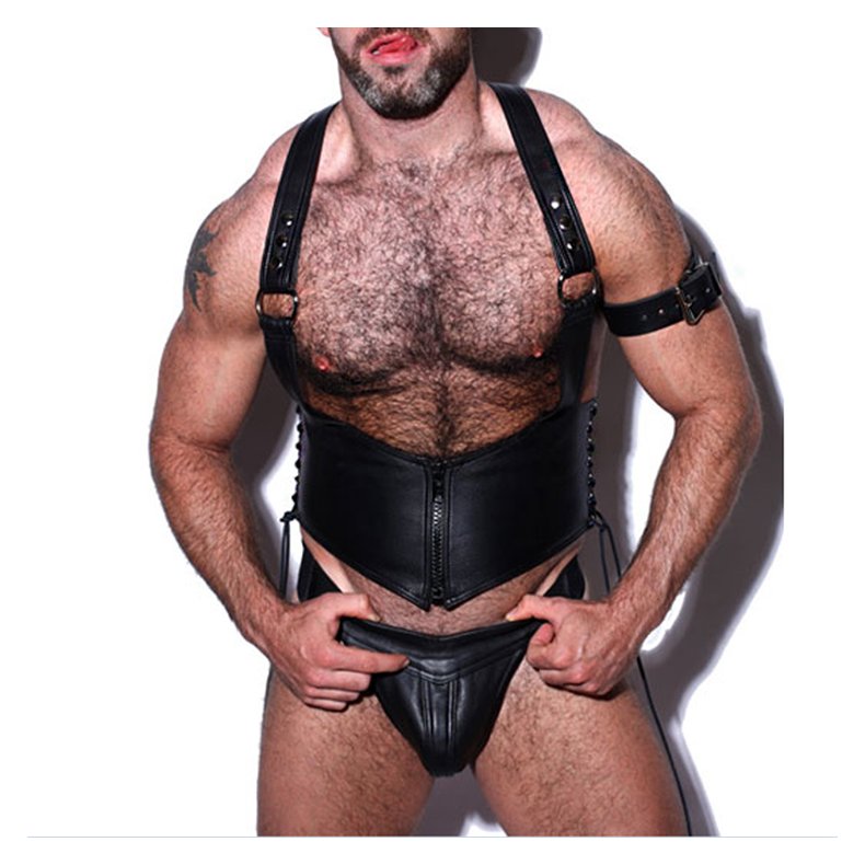 Wet Look PVC Leather Harness and Thong