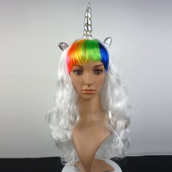 Unicorn Horn Silver Wavy Long Cosplay
