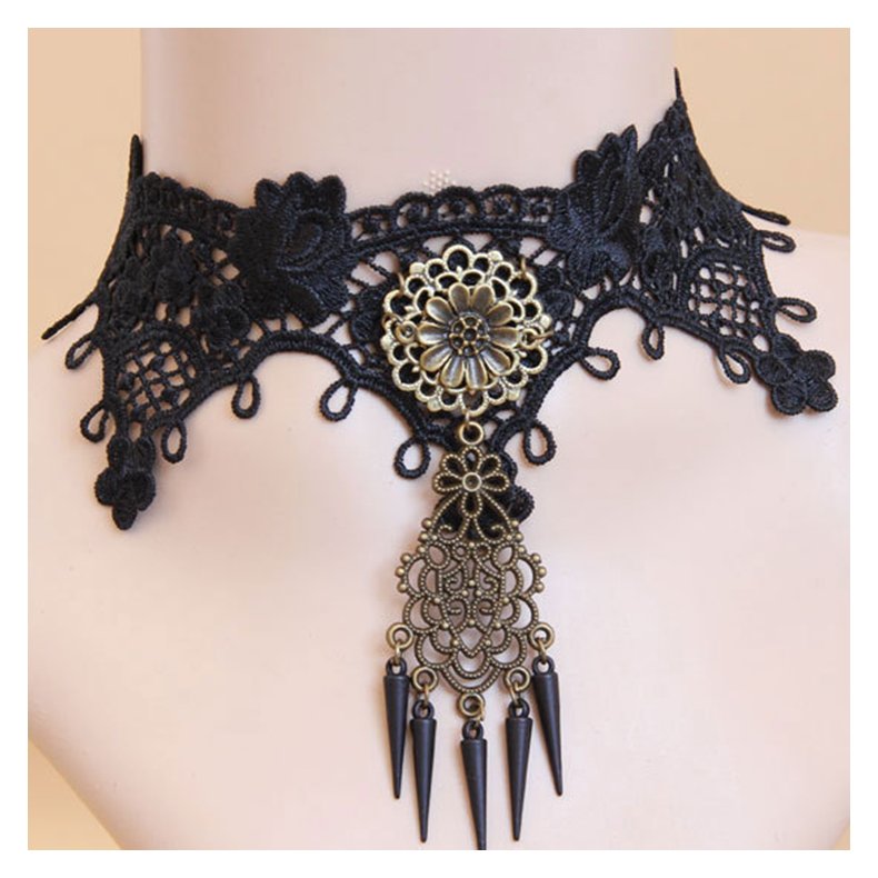 Retro Gothic Lace Metal Flower Chocker