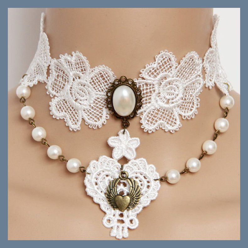 Vintage Gothic Victorian White Lace Pearl