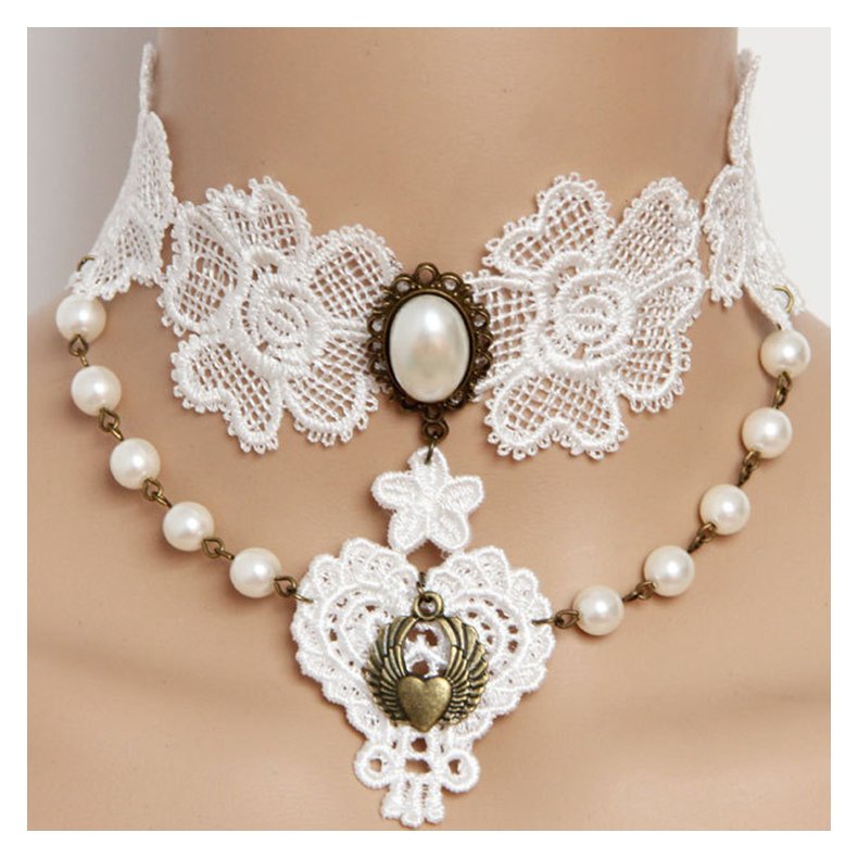 Vintage Gothic Victorian White Lace Pearl