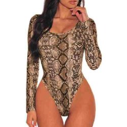 Snake Print Long Sleeves Bodysuit