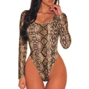 Snake Print Long Sleeves Bodysuit
