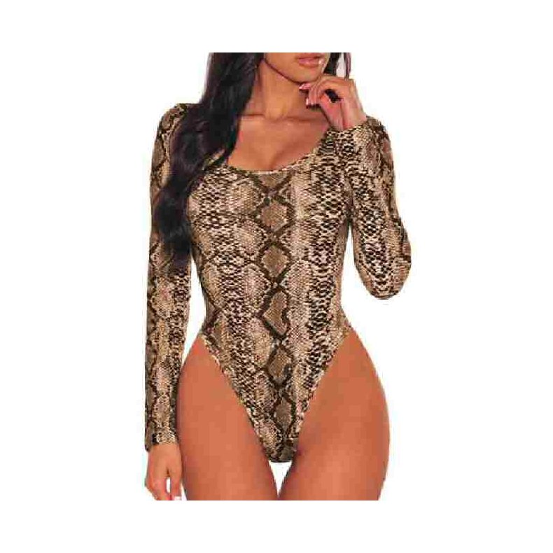 Snake Print Long Sleeves Bodysuit