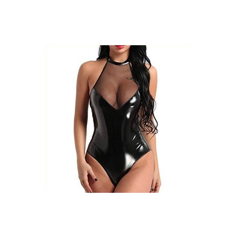 Sort Ærmeløse Latex Bodystocking