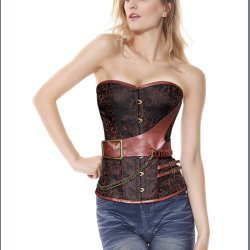 Steampunk Steel Boned Retro Brown Jacquard PU Leather Overbust Corset