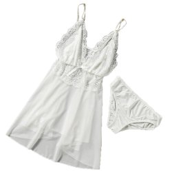 Deep V Neck Lace Tulle Babydoll