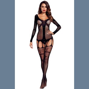 Long Sleeved Bustier Garter Open Crotch Bodystocking