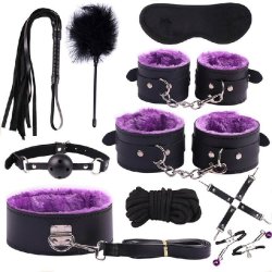 Sort og Farvet Plys Bondage Kit - 7 dele