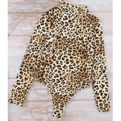 High Neck Leopard Long Sleeve Bodysuit
