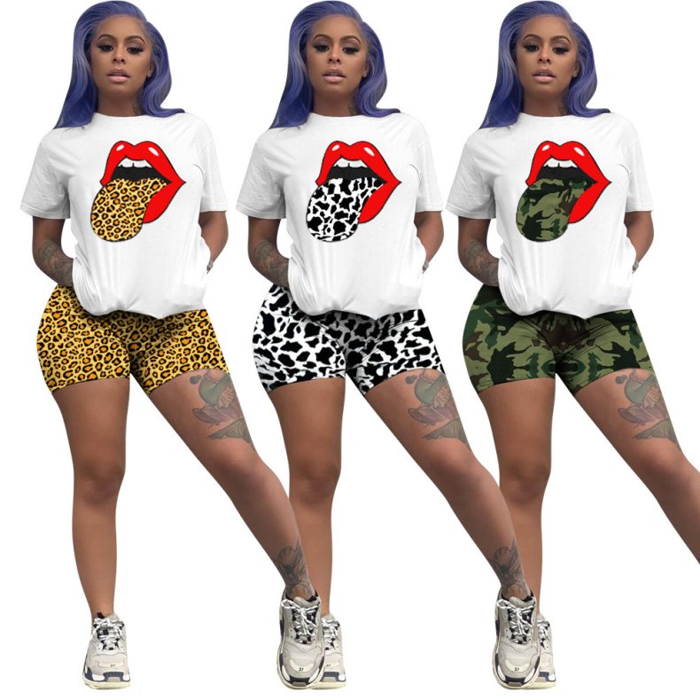 Leopard / Camo print afslappetl todelt shorts st