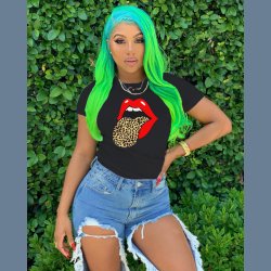 Tongue Print Casual Short Sleeve O Neck T Shirt