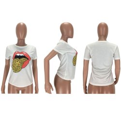 Tongue Print Casual Short Sleeve O Neck T Shirt