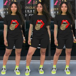 Tongue T Shirt Shorts Casual Two Piece Suits