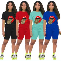 Tongue T Shirt Shorts Casual Two Piece Suits